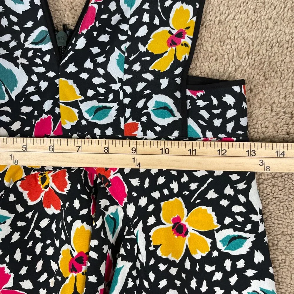 Topshop Dress Womens 6 Black Floral Pinafore Plunging Bloggers Influencer Midi - Picture 7 of 11